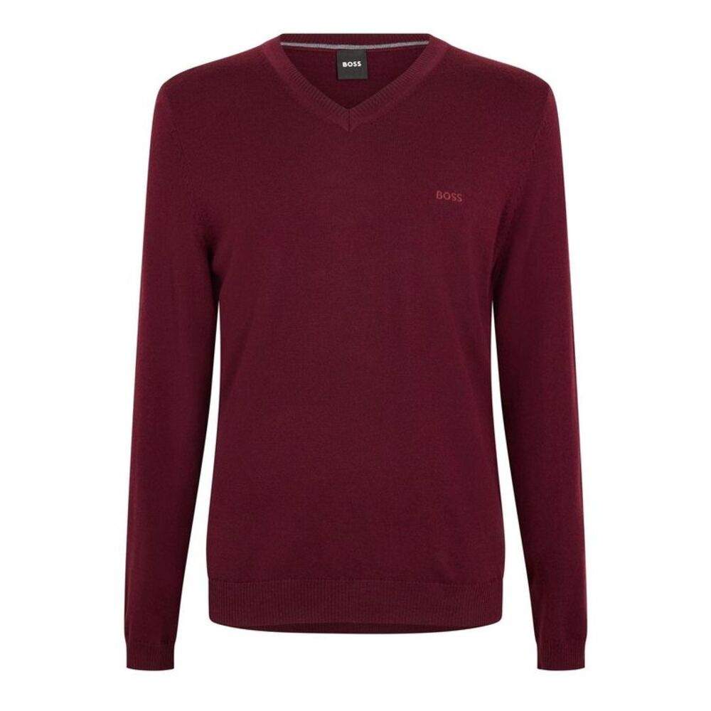 Boss Mens Batisse V Neck Sweater Top / Dark Red